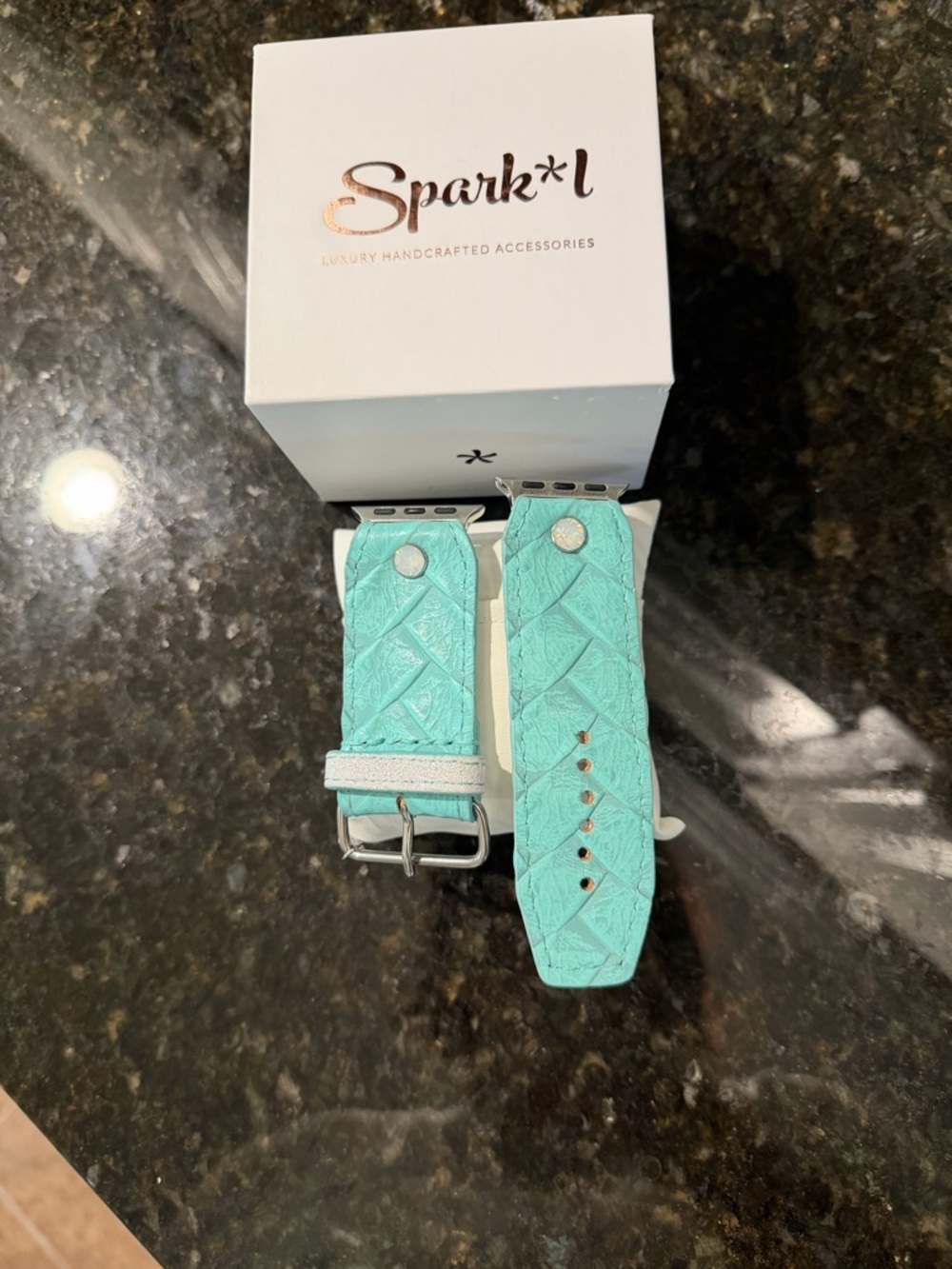 Spark*l Turquoise Textured Leather Apple Watch Band - Picture 2 of 4